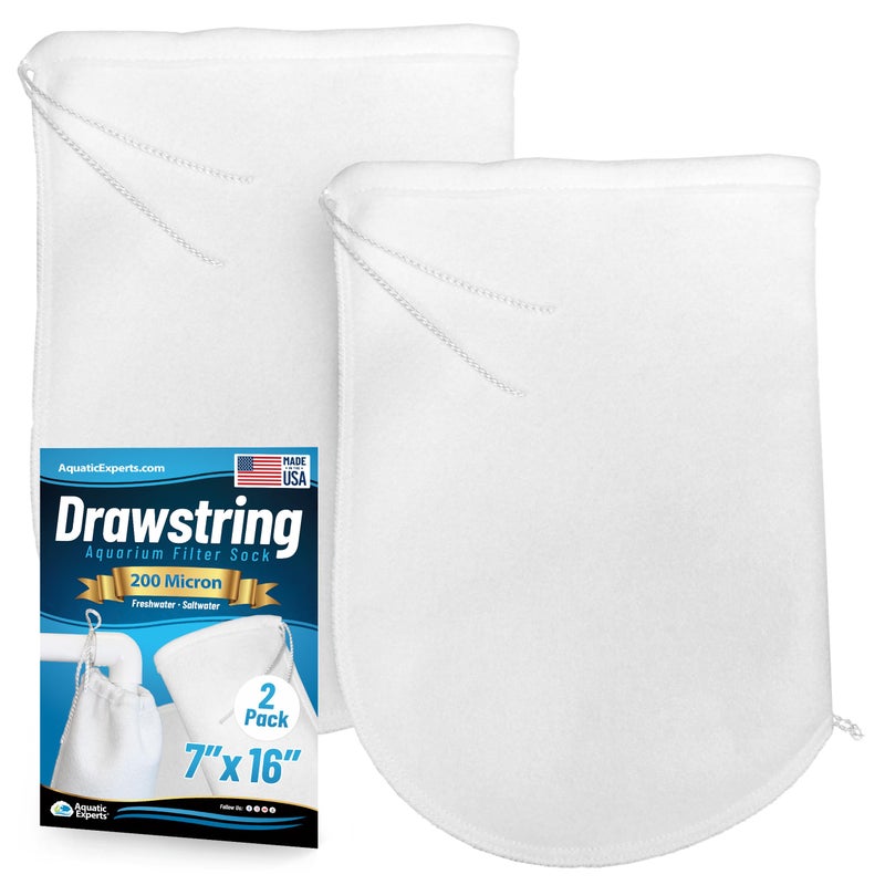 Aquatic Experts 200 Micron Drawstring Filter Sock - Filter Socks for Saltwater Aquarium, Sump Filter Sock, Freshwater Aquarium Filter Sock - Custom Made in The USA (7 inch by 16 inch, 2 Pack) - Image 1